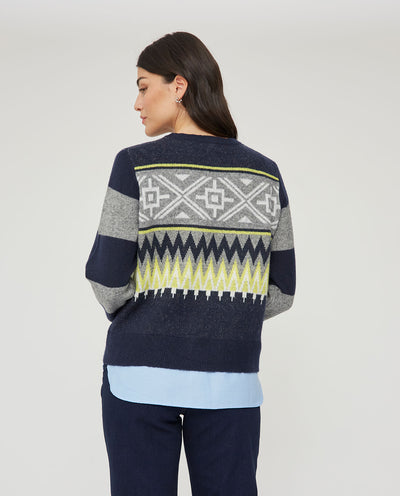 JERSEY JACQUARD GEOMETRICO CON FALDON AZUL OSCURO