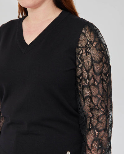JERSEY ESCOTE PICO CON MANGAS TUL  NEGRO