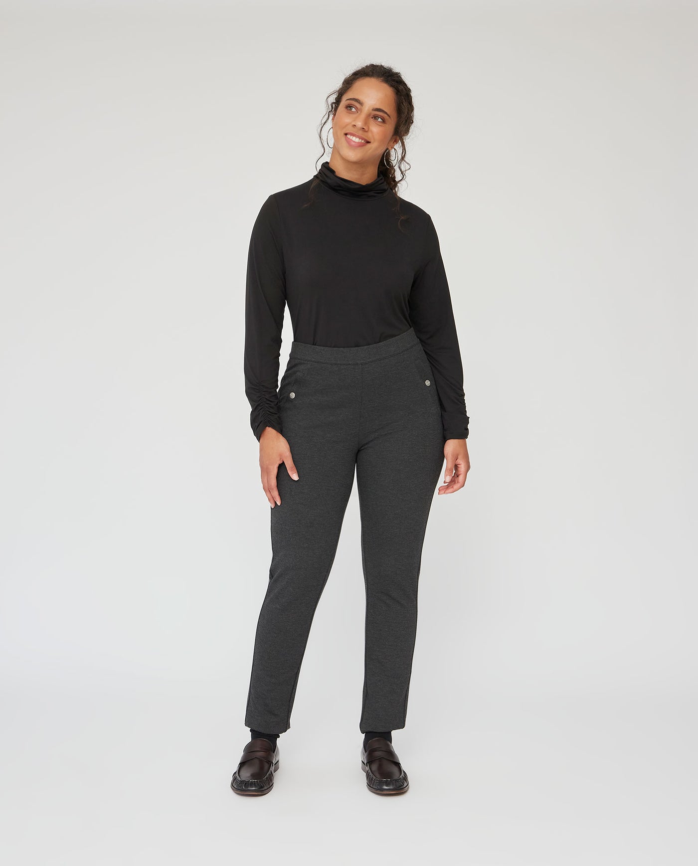 LEGGINGS FALSO BOLSILLO CON BOTON EN DELANTERO  GRIS JASPE
