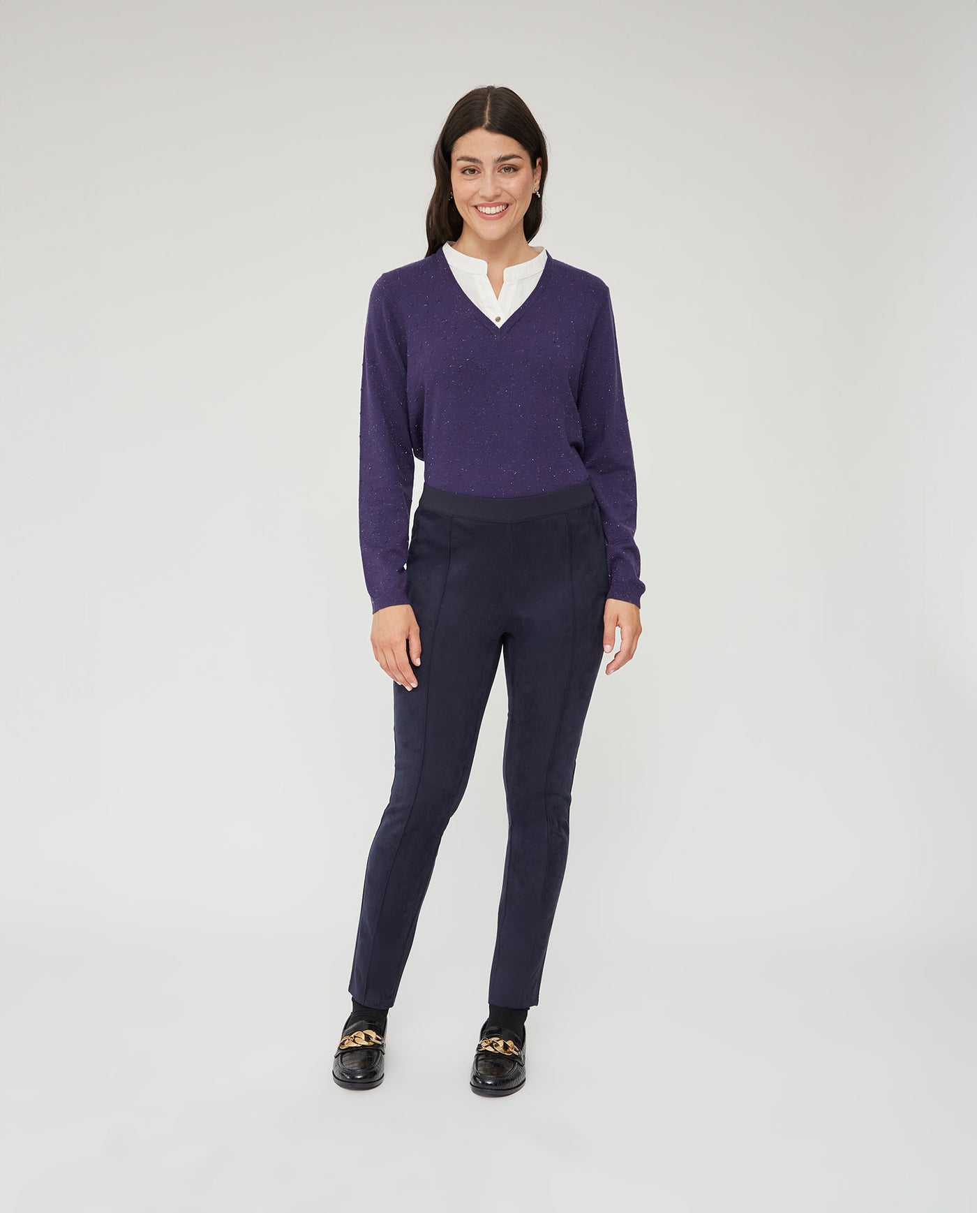 LEGGINGS TEJIDO EFECTO ANTE  Y PUNTO ROMA AZUL MARINO