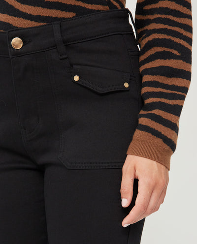 PANTALÓN DENIM BOLSILLOS PLASTRON CON SOLAPA NEGRO