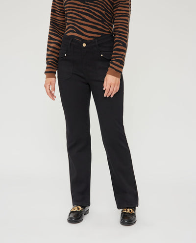 PANTALÓN DENIM BOLSILLOS PLASTRON CON SOLAPA NEGRO