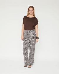 Pantalon Cebra Bordados Contraste Marrón