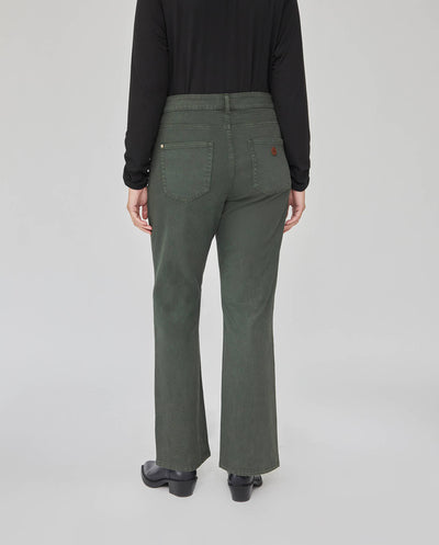 PANTALON BAJO EVASE CON BOLSILLO EFECTO SUEDE VERDE MUSGO