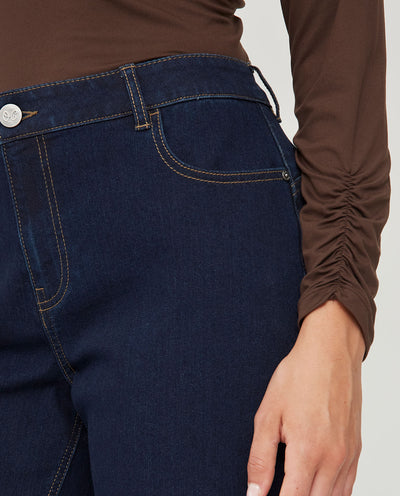 PANTALON DENIM BAJO EVASE AZUL OSCURO