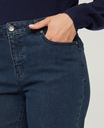 PANTALON DENIM DOBLADILLO BAJO AZUL OSCURO