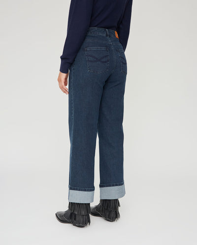 PANTALON DENIM DOBLADILLO BAJO AZUL OSCURO