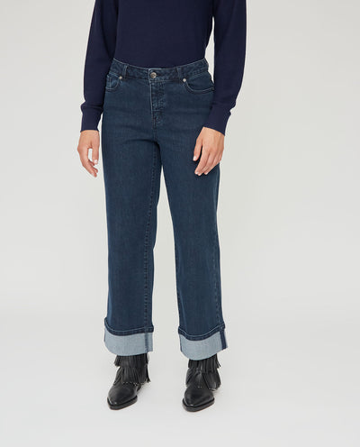 PANTALON DENIM DOBLADILLO BAJO AZUL OSCURO