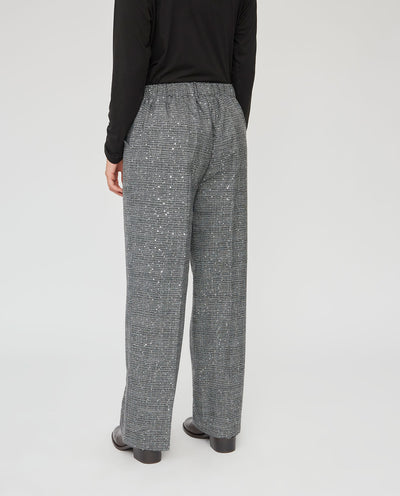 PANTALON RECTO DE CUADROS CON LENTEJUELAS  GRIS