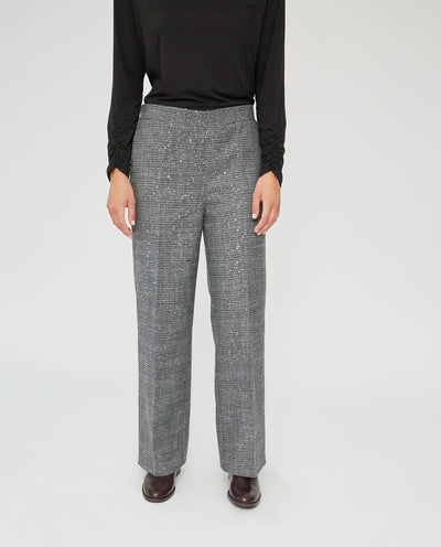 PANTALON RECTO DE CUADROS CON LENTEJUELAS  GRIS