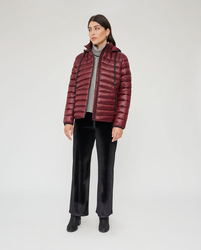 Parka Acolchada Con Cremalleras En Contraste Granate