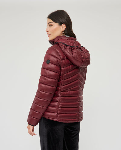 Parka Acolchada Con Cremalleras En Contraste Granate