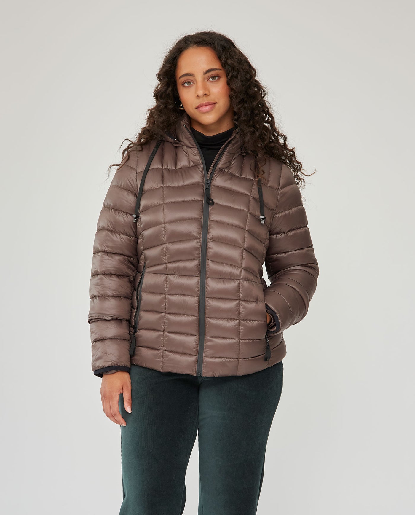 Parka Acolchada Con Cremalleras En Contraste Topo