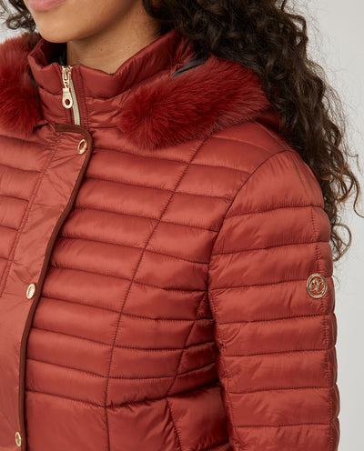 Parka Acolchada Con Vivos En Contraste  Terracota