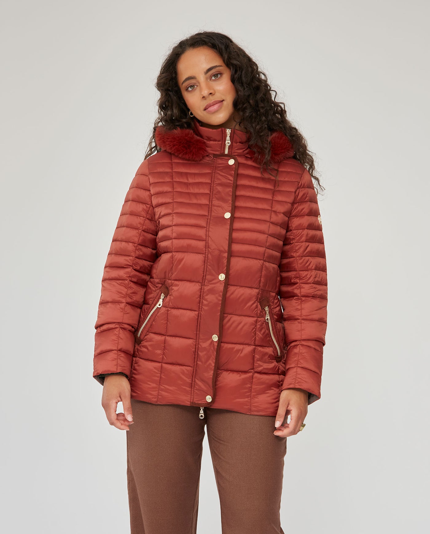 Parka Acolchada Con Vivos En Contraste  Terracota