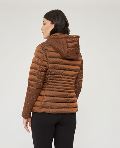 PARKA ACOLCHADA CORTA CON CAPUCHA DESMONTABLE TOSTADO