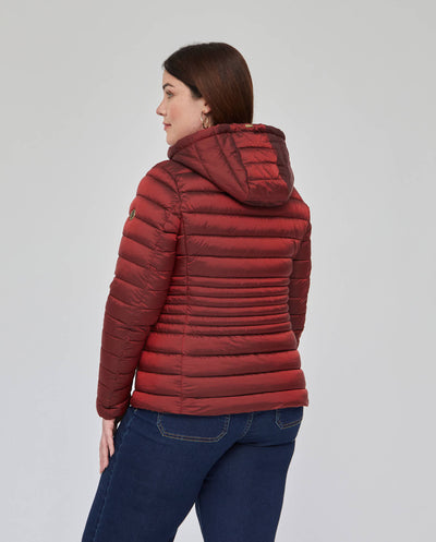 PARKA ACOLCHADA CORTA CON CAPUCHA DESMONTABLE GRANATE
