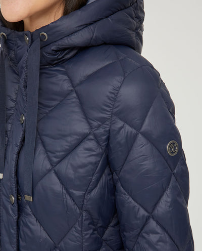 PARKA CORTA Y MANGA LARGA CON CAPUCHA Y CIERRE CON BOTONES AZUL OSCURO