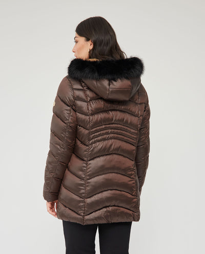 PARKA LARGA ACOLCHADA CON DOBLE CUELLO MARRÓN