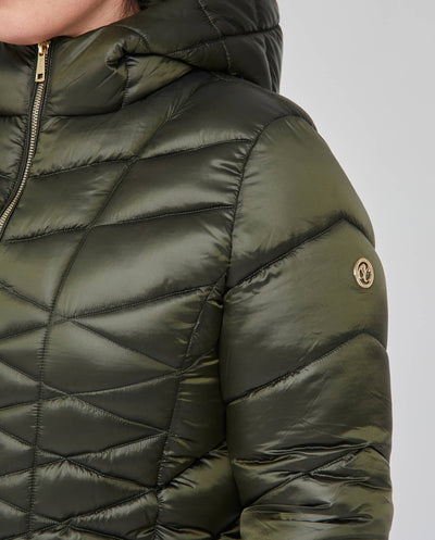 PARKA LARGA ACOLCHADA CON DOBLE CUELLO VERDE