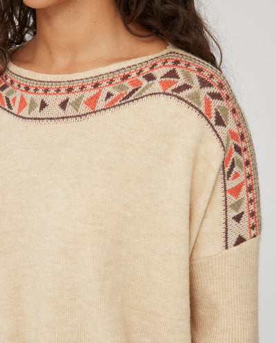 PONCHO CON CENEFA ETNICA  BEIGE