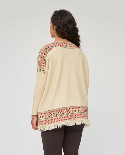 PONCHO CON CENEFA ETNICA  BEIGE