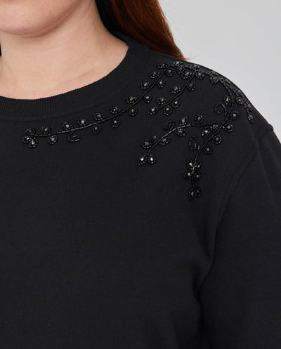 SUDADERA CUELLO REDONDO DETALLE STRASS NEGRO
