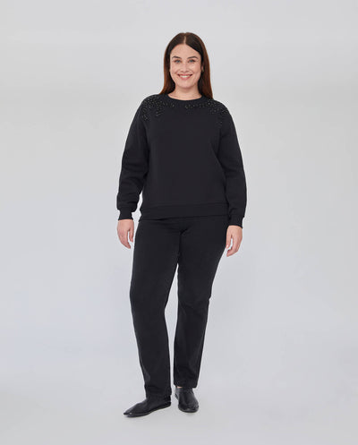 SUDADERA CUELLO REDONDO DETALLE STRASS NEGRO
