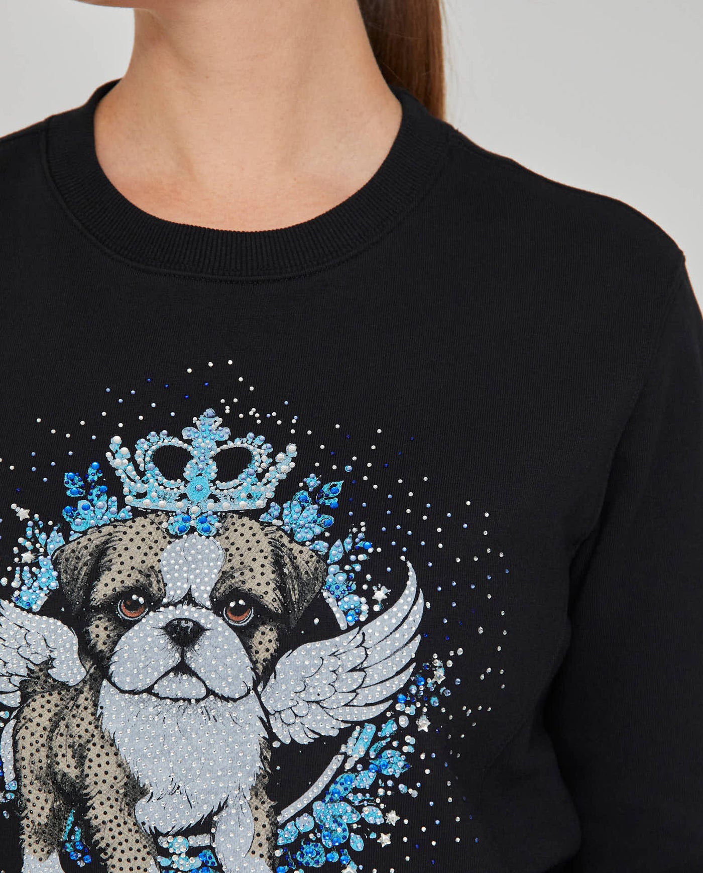 SUDADERA ESTAMPADA MANGA LARGA CON STRASS NEGRO