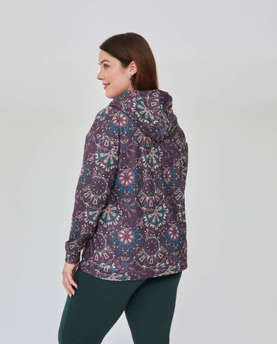 SUETER CON CAPUCHA Y MANGA LARGA ESTAMPADA VIOLETA