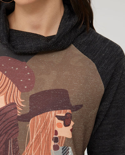 SUETER CUELLO SUBIDO  ESTAMPADO CHICA  NEGRO