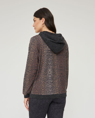 SUETER ESTAMPADO ANIMAL CON CAPUCHA CONTRASTE  NEGRO
