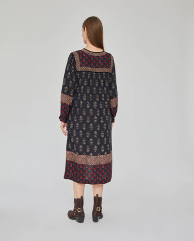 VESTIDO ESTAMPADO CON CANESU DELANTERO MARRÓN