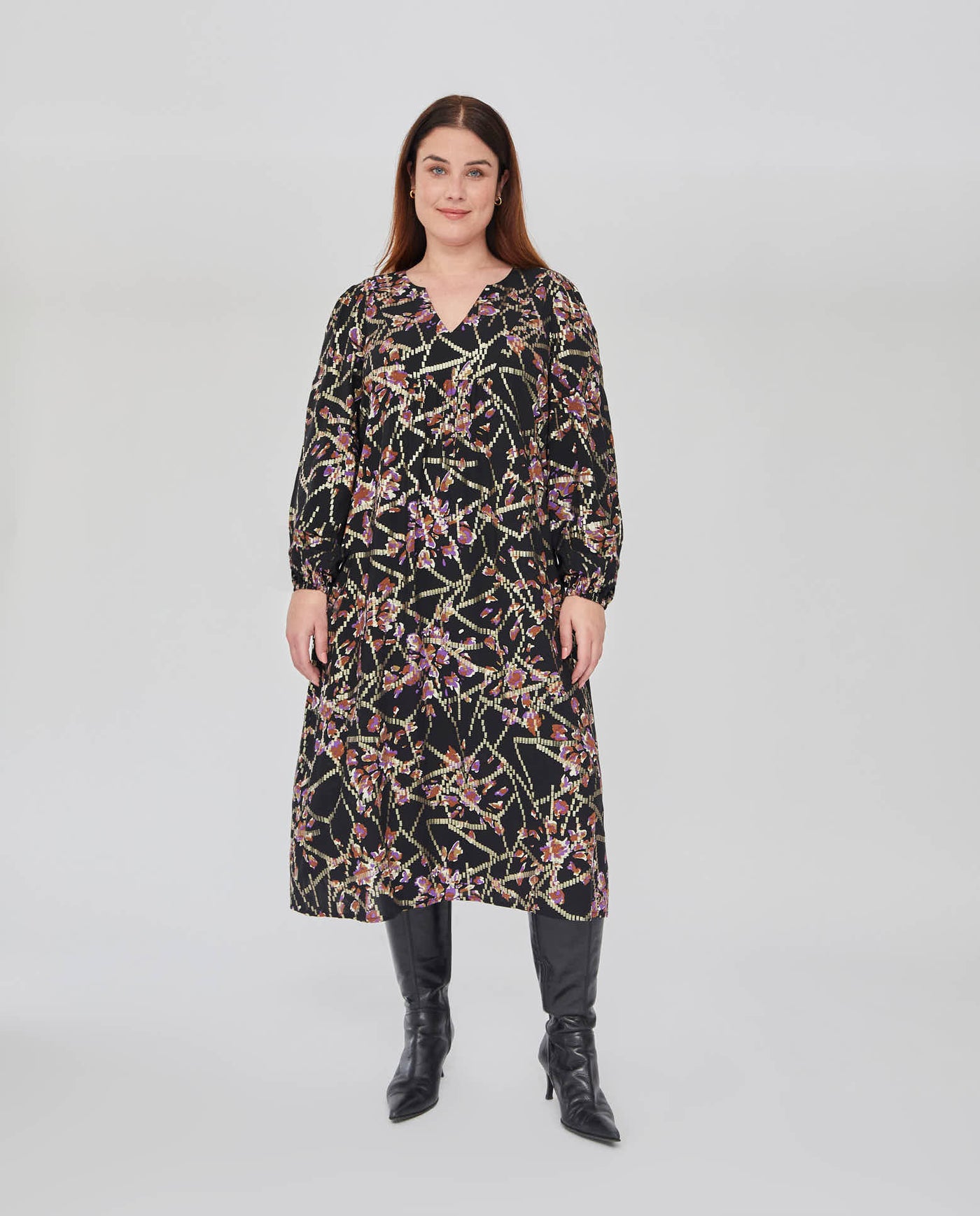 VESTIDO LARGO MIDI CON TEJIDO HILO METALICO  NEGRO