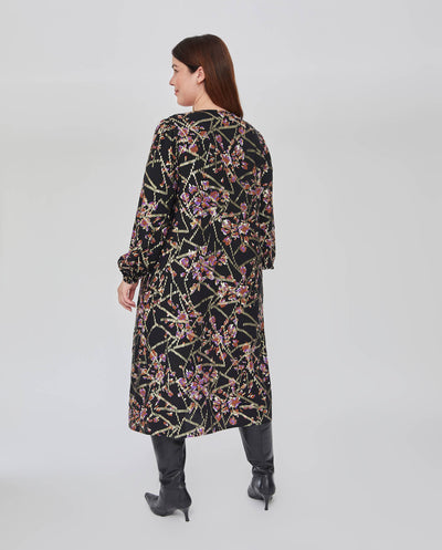 VESTIDO LARGO MIDI CON TEJIDO HILO METALICO  NEGRO