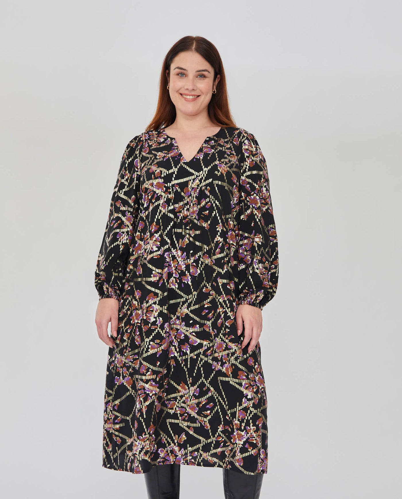 VESTIDO LARGO MIDI CON TEJIDO HILO METALICO  NEGRO
